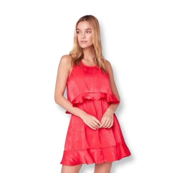 Jack by BB Dakota NWT Not Today Satin Red Layered Mini Dress Size Large - Picture 1 of 12